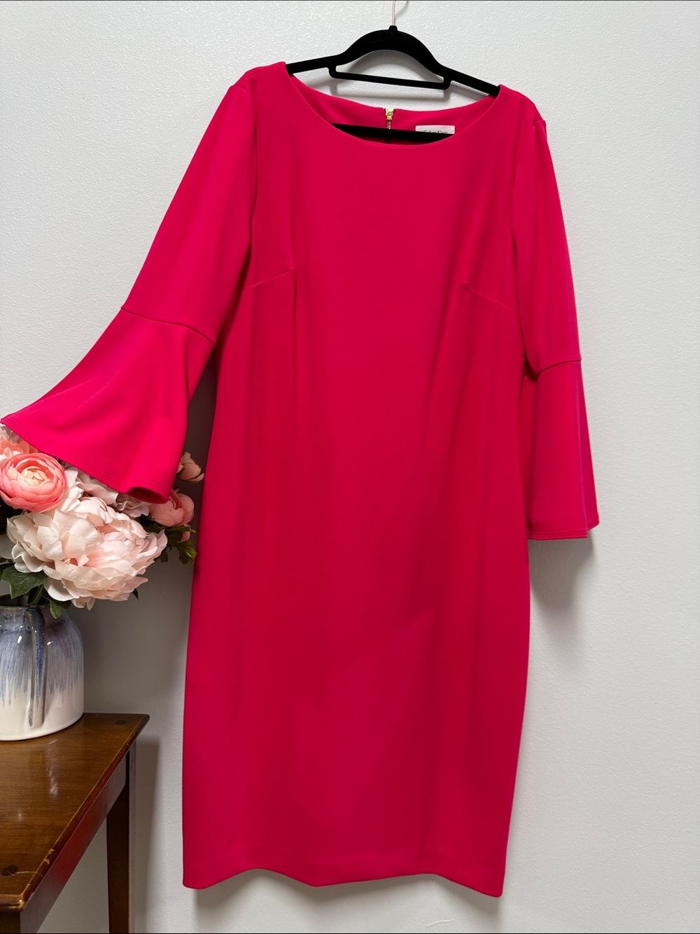 Calvin Klein Hot Pink Bell Sleeve Midi Dress
